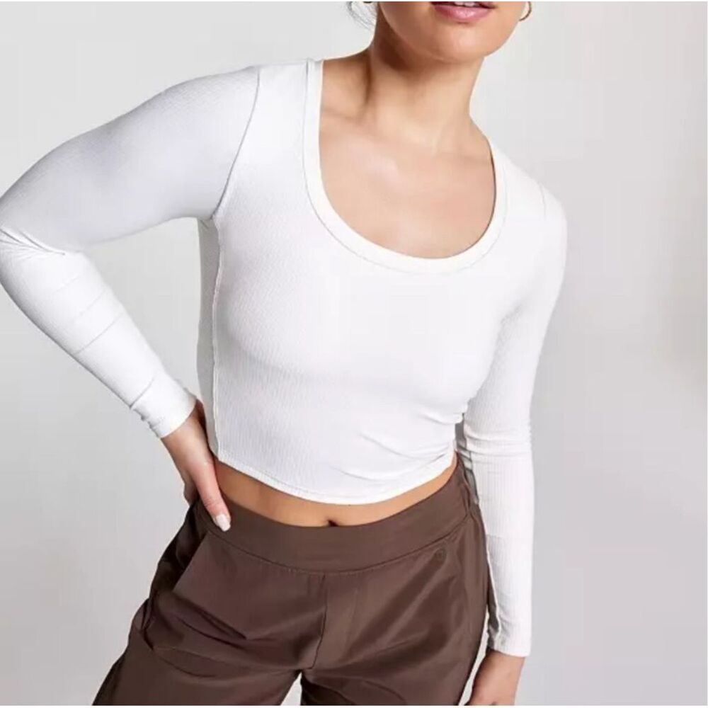 CALIA Womens Ivory Cropped Long Sleeve Cloud Support Top Shelf Bra Size XL NWT